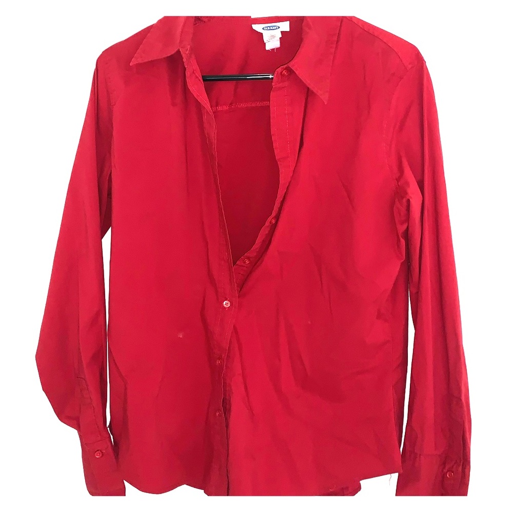 Red button down shirt